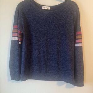 Pink Rose Navy Sweater with Multicolor Stripes